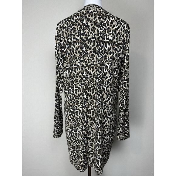 Women’s Sz L Long Cardigan Duster Sweater Animal Print Long Sleeve Pockets - Picture 9 of 15